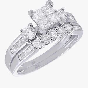 10K White Gold Princess Diamond Bridal Wedding Ring size 7 Engagement Ring 1 Ct